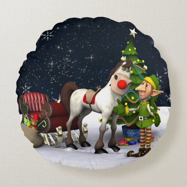 Cojín Redondo El reemplazo de Rudolf - caballo del dibujo (Anverso)