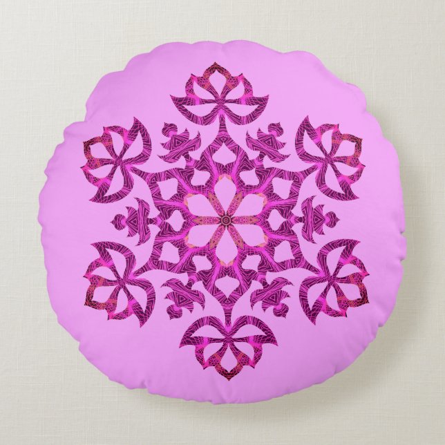 Cojín Redondo El rosa morado florece Mandala Boho reversible (Anverso)