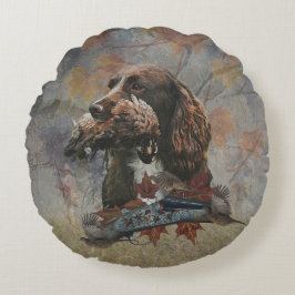 Cojín Redondo El Sprocker Spaniel, arte de perro de caza