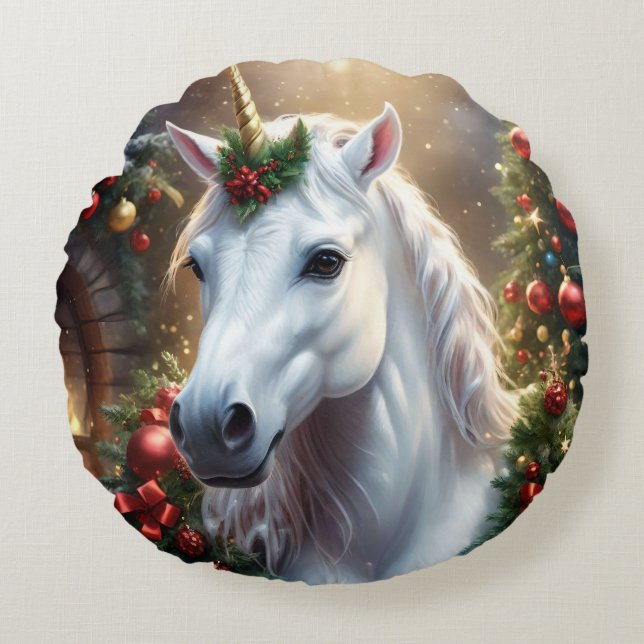 Cojín Redondo “El Unicornio de Noel” (Anverso)