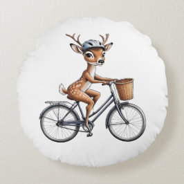 Cojín Redondo El venado caprichoso montando una bicicleta - dibu