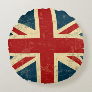Cojín Redondo El vintage de Union Jack se descoloró