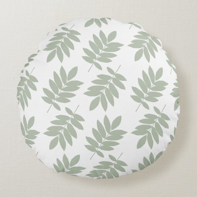 Cojín Redondo Elder Leaf Big Pattern 2Way Green+White (Anverso)