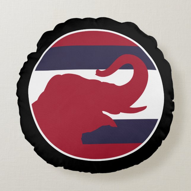 Cojín Redondo Elefante asiático Bandera nacional tailandesa (Anverso)