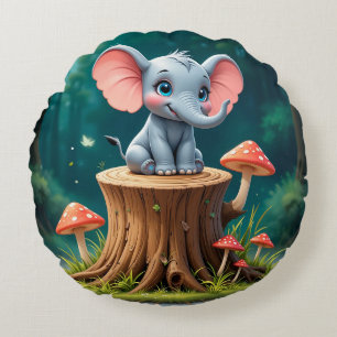 Cojín Redondo Elefante bebé de dibujos animados adorable