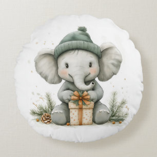 Cojín Redondo Elefante bebé de la serie de Navidades de animales