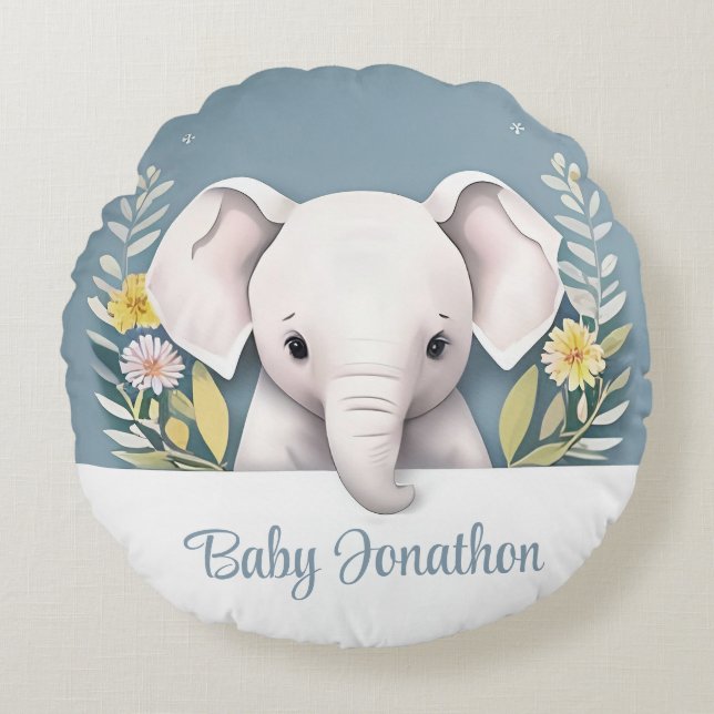 Cojín Redondo Elefante bebé dulce (Anverso)