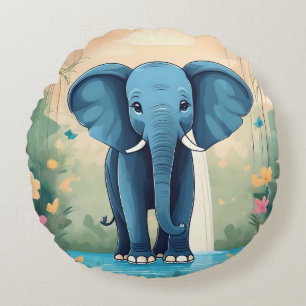 Cojín Redondo Elefante Bebé Whimsical Azul,