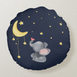 Cojín Redondo Elefante Cuto Con Mariposa Bajo La Luna