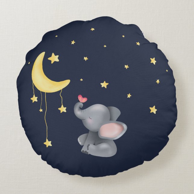 Cojín Redondo Elefante Cuto Con Mariposa Bajo La Luna (Reverso)