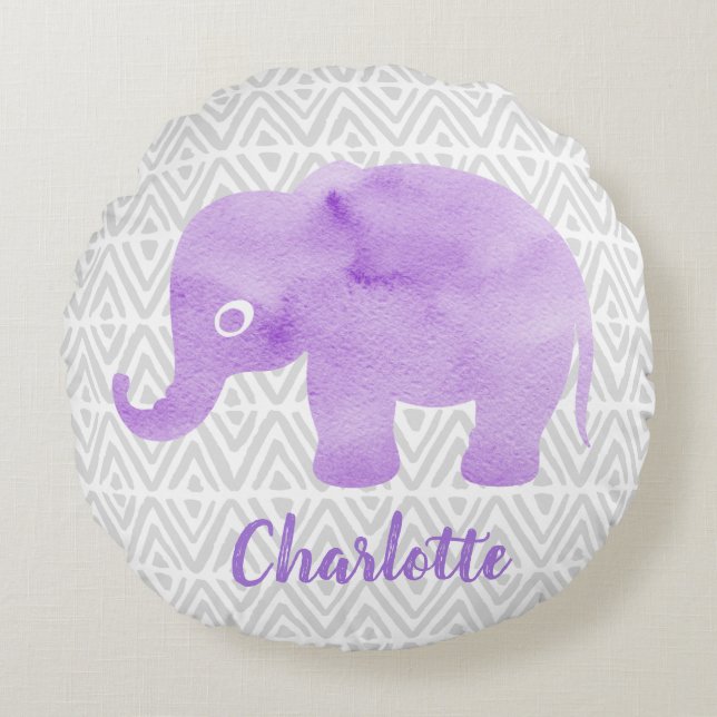 Cojín Redondo Elefante de agua Shibori Primitive Chevron (Anverso)