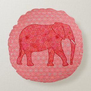 Cojín Redondo Elefante de la flor - de color rojo oscuro y