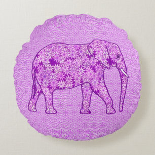 Cojín Redondo Elefante de la flor - púrpura amethyst