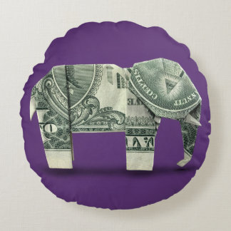 Cojín Redondo Elefante de Origami de Dinero