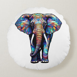 Cojín Redondo Elefante de vidrio manchado Multicolor 3