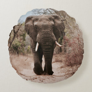 COJÍN REDONDO ELEFANTE NEGRO CAMINANDO EN ARENA MARRÓN