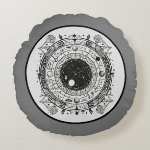 Cojín Redondo Elegancia celeste: diseños de zodiaco y constelaci