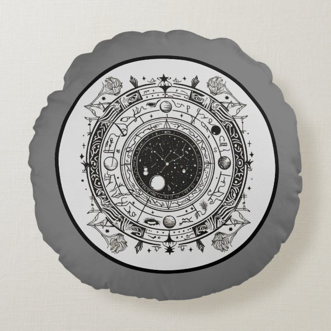 Cojín Redondo Elegancia celeste: diseños de zodiaco y constelaci (Anverso)