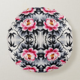 Cojín Redondo Elegancia en Flor: Armonía floral impresa