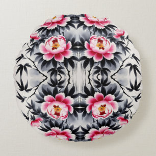 Cojín Redondo Elegancia en Flor: Armonía floral impresa