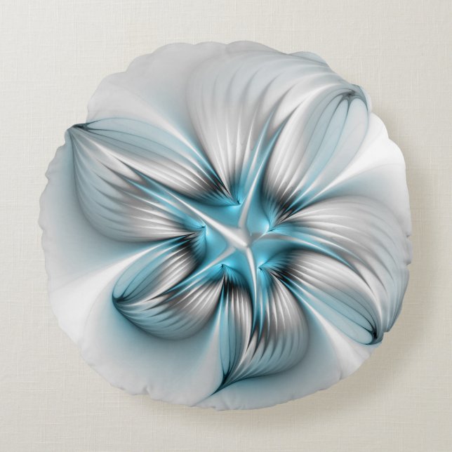 Cojín Redondo Elegancia floral arte contemporáneo abstracto azul (Anverso)