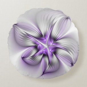 Cojín Redondo Elegancia floral moderna arte abstracto violeta fr