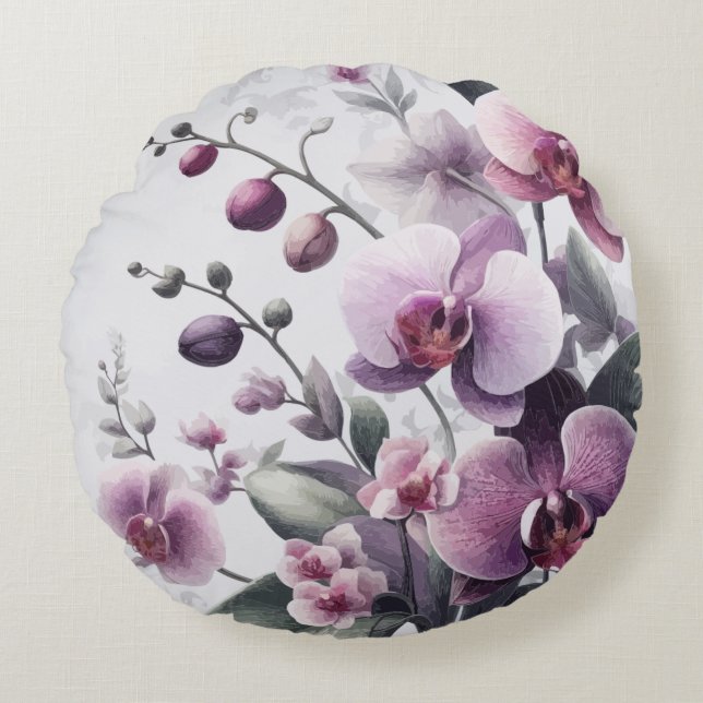 Cojín Redondo Elegancia Orquídea Encantadora Sinfonía de Eleganc (Anverso)