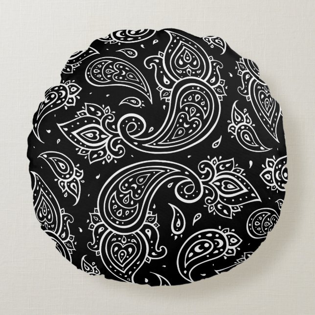 Cojín Redondo Elegancia paisley: un patrón étnico sin fisuras. (Anverso)