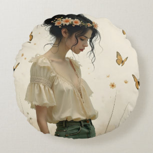 Cojín Redondo Elegancia suave en una danza de mariposa