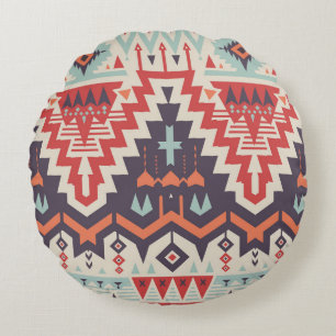 Cojín Redondo Elegancia tribal: impresión étnica geométrica