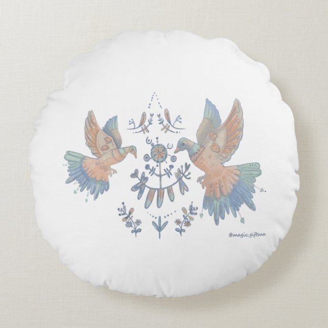 Cojín Redondo elegancia y aves (Anverso)