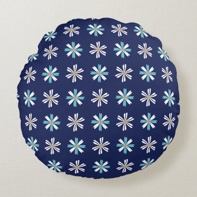 Cojín Redondo Elegant Blue Botanical Accent Motif Round Pillow (Anverso)