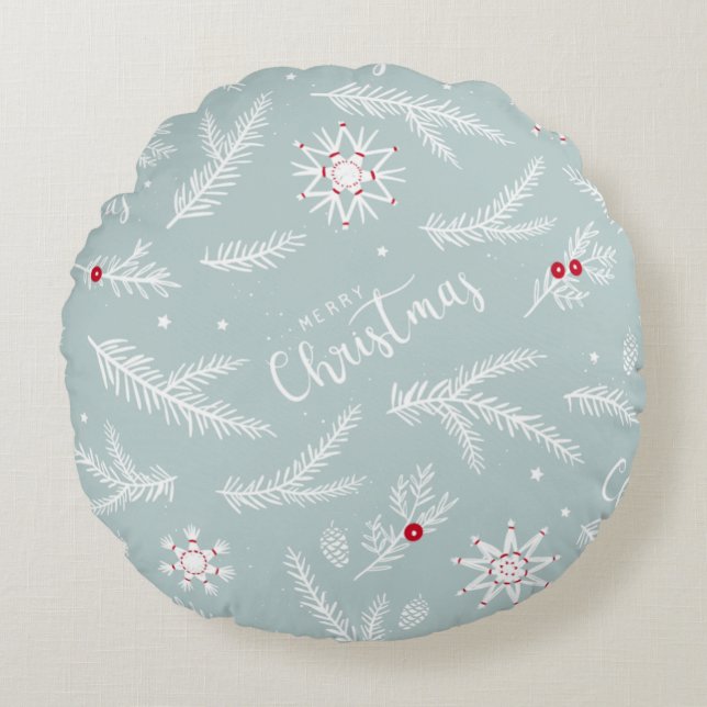 Cojín Redondo Elegant Christmas Pillow with Pine & Script (Anverso)