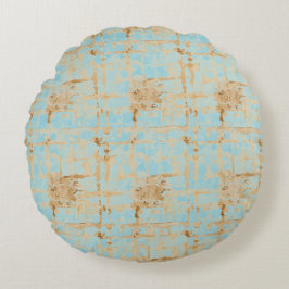 Cojín Redondo Elegant, Gold Soft Blue Checkered Abstract Pattern