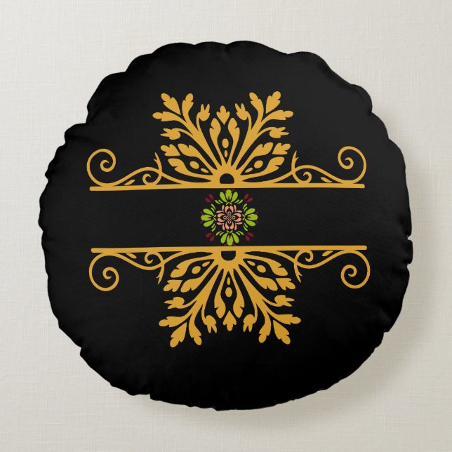 Cojín Redondo Elegant Golden Floral Ornament Baroque Style (Anverso)