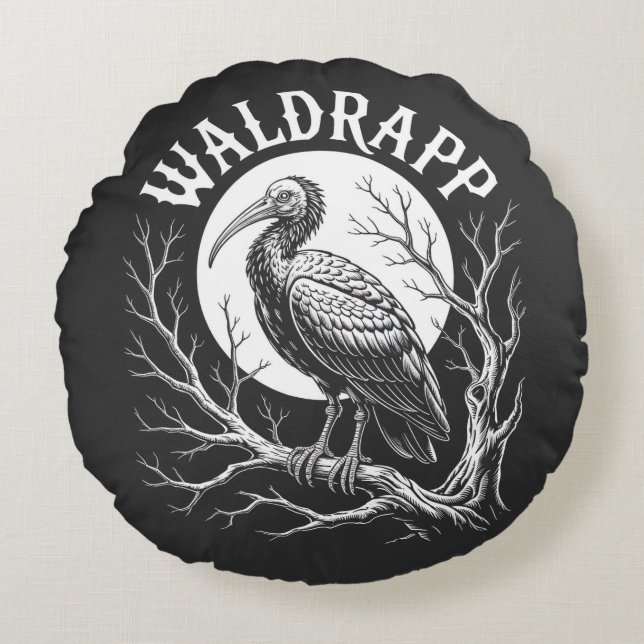 Cojín Redondo Elegant Ibis – Monochrome Wildlife - endangered  (Anverso)