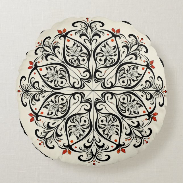 Cojín Redondo Elegant Moroccan Zellige Floral Round Pillow (Anverso)