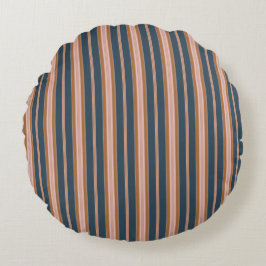 Cojín Redondo Elegant Navy Brown Pink Ticking Stripe