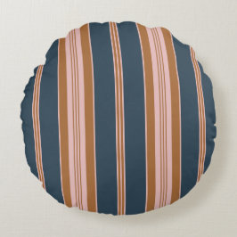 Cojín Redondo Elegant Navy Brown Pink Ticking Stripe