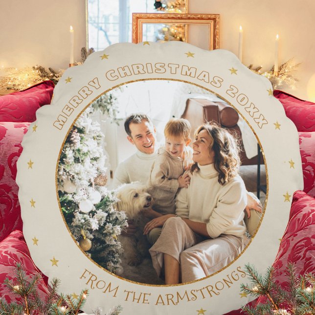 Cojín Redondo Elegant Photo Christmas Star Keepsake (Elegant Photo Christmas Star Keepsake Gift Round Pillow ©Susanne Sachers - Sunny Mind 🌞)