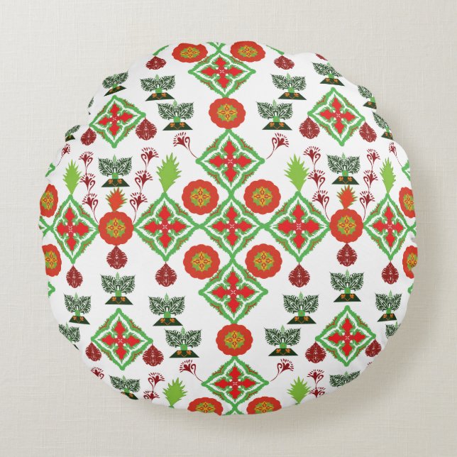 Cojín Redondo Elegant Red Mandala Geometric Bedroom & Home Texti (Anverso)