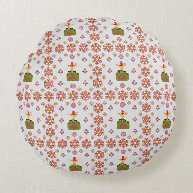 Cojín Redondo Elegant Red Mandala Geometric Bedroom & Home Texti (Anverso)