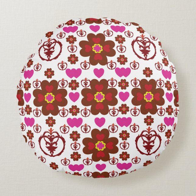 Cojín Redondo Elegant Red Mandala Geometric Bedroom & Home Texti (Anverso)