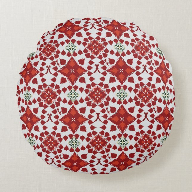 Cojín Redondo Elegant Red Mandala Geometric Bedroom & Home Texti (Anverso)