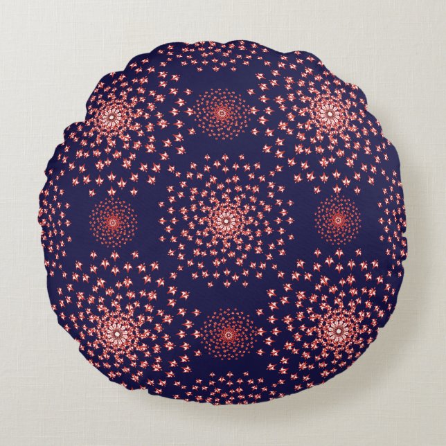 Cojín Redondo Elegant Red Mandala Geometric Bedroom & Home Texti (Anverso)