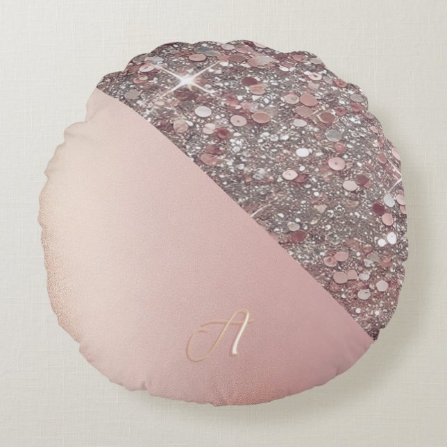 Cojín Redondo Elegant Rose Gold Monogram (Anverso)