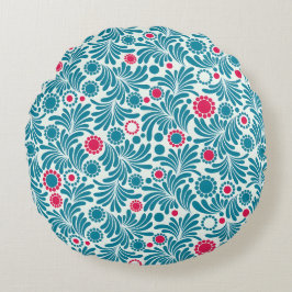 Cojín Redondo Elegant Teal and Magenta Foliage Pattern
