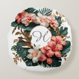 Cojín Redondo Elegant Tropical Floral Monogram Round Pillow