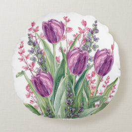 Cojín Redondo Elegant Tulip Flowers Pattern,Purple Stripes