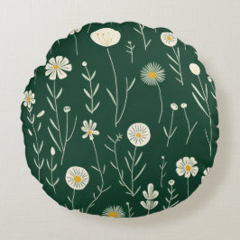 Cojín Redondo Elegant Wildflower Pattern on Dark Green 